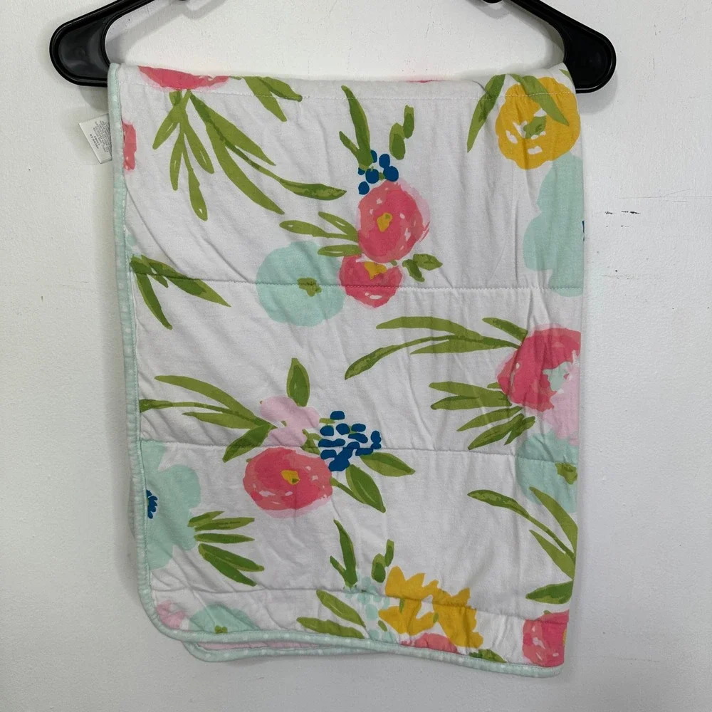 Cloud Island Crib Quilt Floral Reversible Pink Green Yellow White 030028563